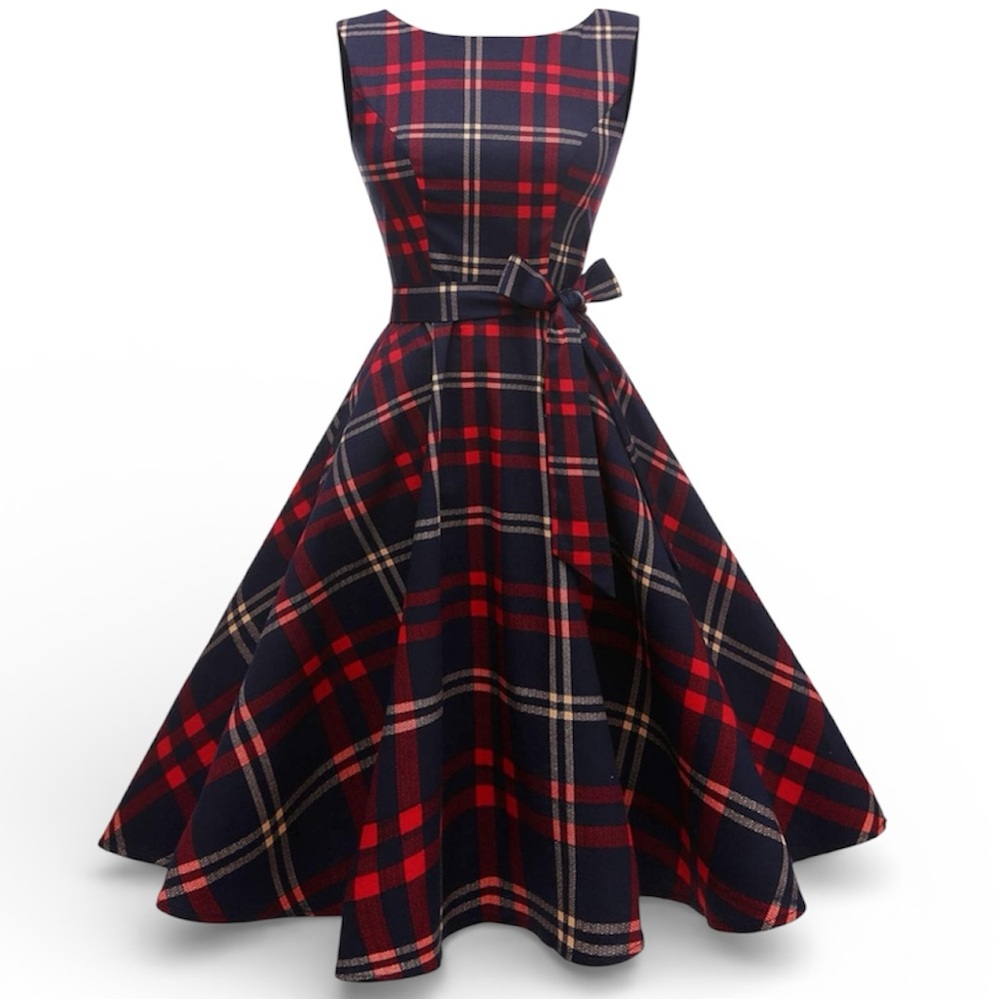Hanpceirs Boatneck Plaid Sleeveless Dress -  Vintage Look 1950s Cocktail dress